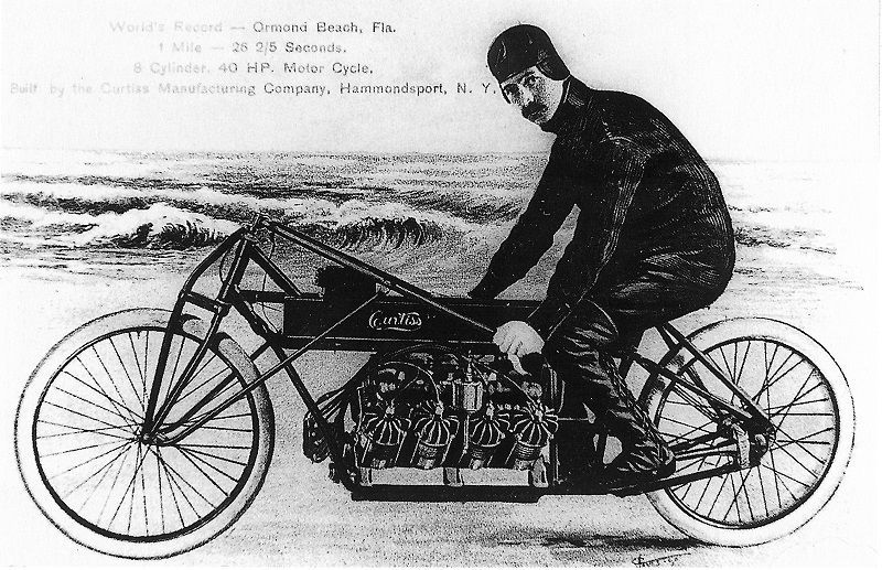 Glenn Curtiss on his V 8 motorcycle Ormond Beach Florida 1907